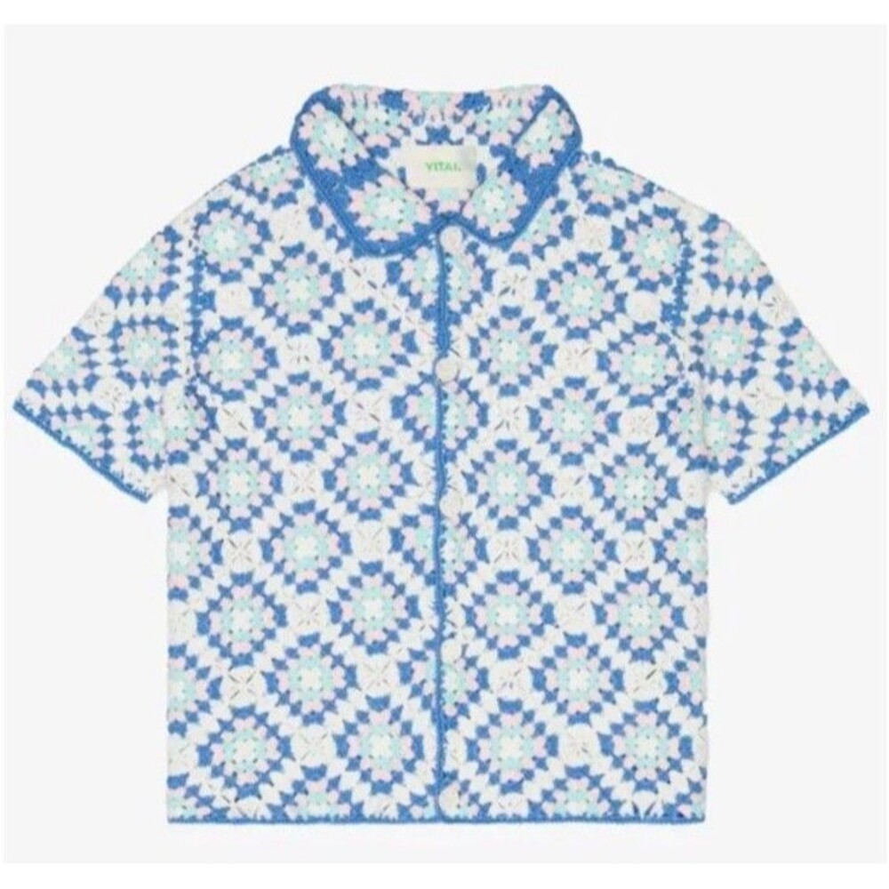 Yitai Crochet Granny Square Shirt XL Festival Coachella Boho Button Up